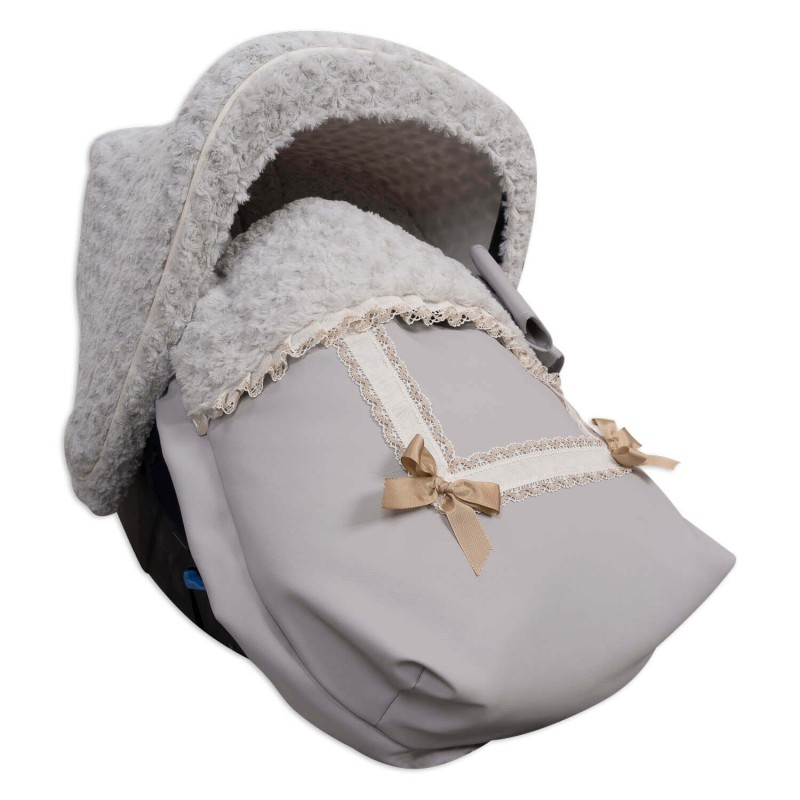 Bolsa Grupo 0 ou Maxicosi com Capuz e Capa de Arnês de Couro Cinza Bolsa Grupo 0 ou Maxicosi com Capuz e Capa de Arnês de Couro Cinza