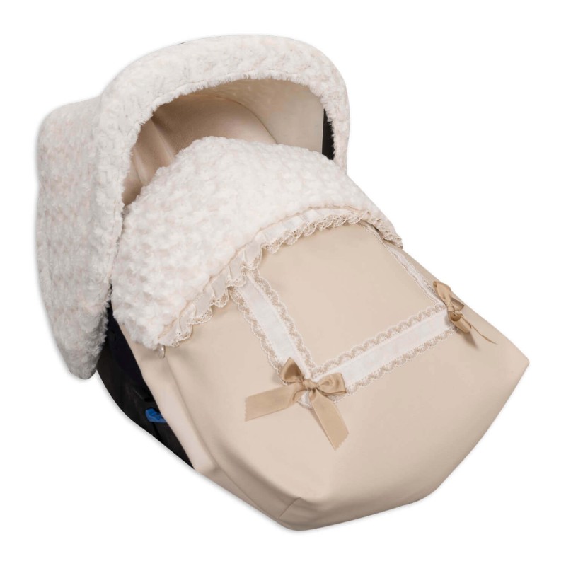 Bolsa Grupo 0 ou Maxicosi com Capuz e Capa para Arnês em Couro Bege Bolsa Grupo 0 ou Maxicosi com Capuz e Capa para Arnês em Couro Bege