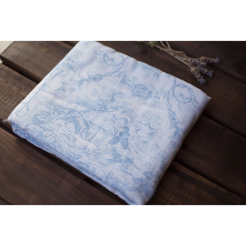 Muselina para bebé Toile de Jouy color Celeste Muselina para bebé Toile de Jouy color Celeste