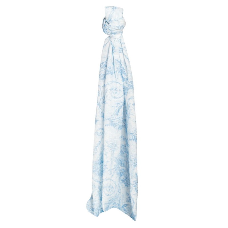 Muselina para bebé Toile de Jouy color Celeste Muselina para bebé Toile de Jouy color Celeste