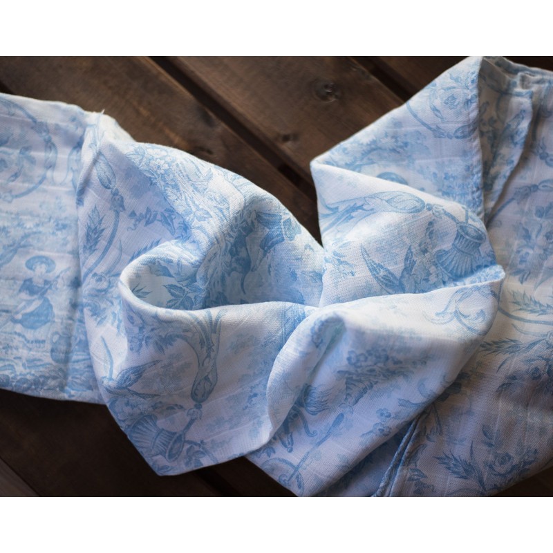 Muselina para bebé Toile de Jouy color Celeste Muselina para bebé Toile de Jouy color Celeste