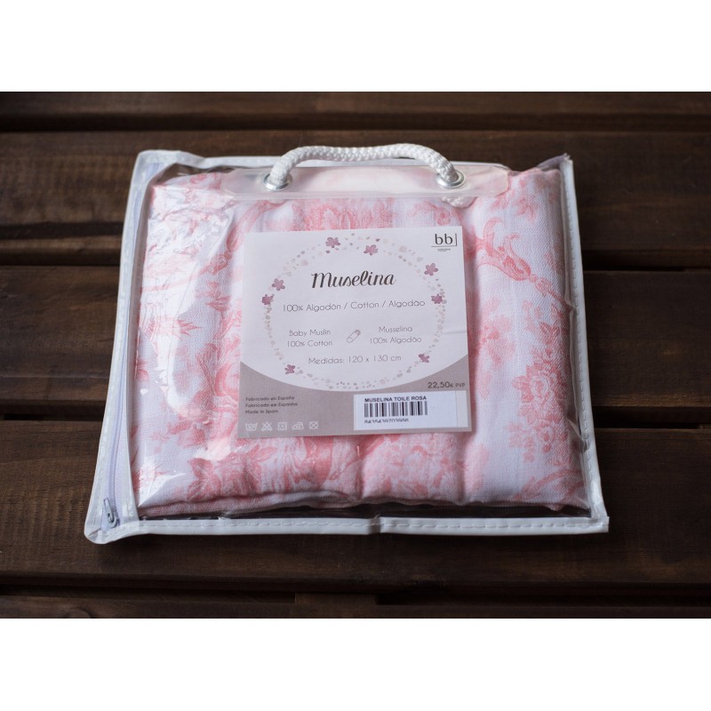 Muselina para bebé Toile de Jouy color Rosa Muselina para bebé Toile de Jouy color Rosa