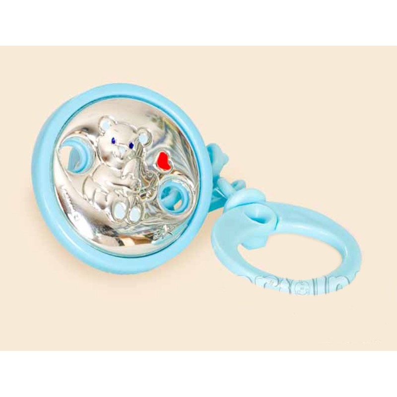 Cadena porta chupetes de plata osito celeste Cadena porta chupetes de plata osito celeste