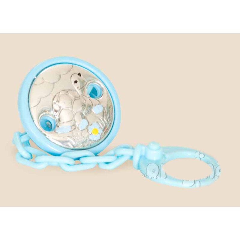Cadena porta chupetes de plata tortuga celeste Cadena porta chupetes de plata tortuga celeste