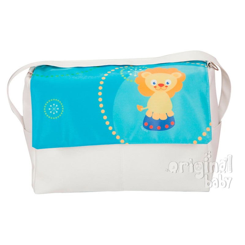 Bolso maternal de piel Leoncito turquesa Bolso maternal de piel Leoncito turquesa