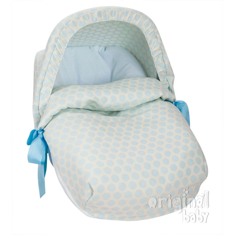Saco huevo o porta bebé Topo Jacquard Celeste.Capota NO INCLUIDA Saco huevo o porta bebé Topo Jacquard Celeste.Capota NO INCLUIDA