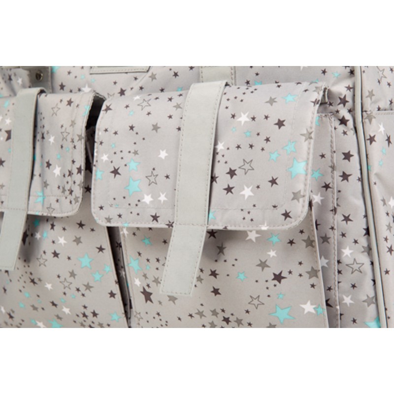 Bolsa Maternidad + Cambiador Stories Gris con Estrellitas Agua Marina Bolsa Maternidad + Cambiador Stories Gris con Estrellitas Agua Marina